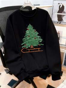 Herrenbekleidung mit Weihnachtsbaum-Print, hochwertiger Stoff, bequeme Passform, atmungsaktiv, Street Hip-Hop-Stil, Grafikdesign - Schwarz - Übersicht 2