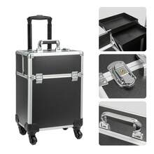 Multi-Tier Aluminum Makeup Trolley – Portable Rolling Cosmetic Organizer With Lockable Design, Detachable Beauty Box - Black - View 7