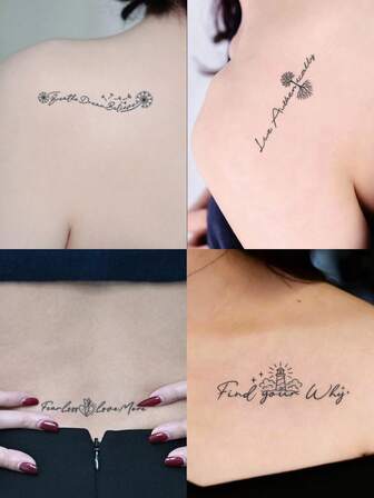 1Pc Fake Tattoo Temporary Tattoos Semi Permanent Tattoo Y2K Letter Simple English Waterproof Sweatproof Last For 1-2 Weeks Realistic Herbal Juice Anti-Friction Non-Reflective Black For Woman And Men Tattoo Stickers For Arm, Chest, Leg, Abdomen, Waist, Finger, Neck, Spine, Modernist Body Art