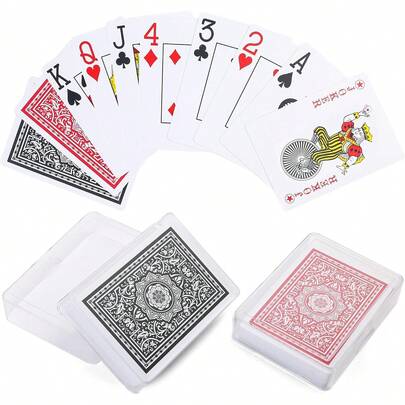 EstiloLotFancy - Naipes impermeables con impresión grande, 100% plástico, 2 barajas de cartas con fundas de plástico, para Texas Hold'em, juegos de cartas de agua para piscina, tamaño de póquer índice jumboVersión mejorada