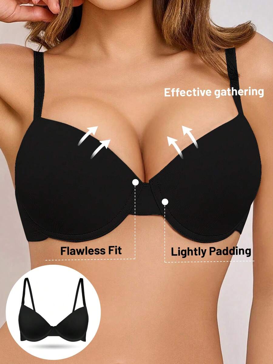 Women's Solid Color Minimalist Underwire Supportive Bra - Black - View 1