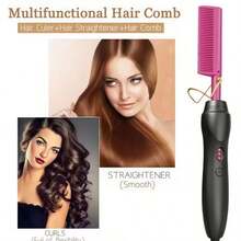 Plancha de pelo eléctrica calefactada 2 en 1 para alisar y rizar, plancha de pelo con cepillo alisador para cabello húmedo y seco, herramienta de peinado - Tipo de Enchufe A USA (110-127V) - Ver 8
