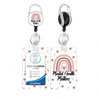 1pc (Card Holder + Badge Clip) Rainbow Heart ID Badge Reel, Cute Work Badge Holder Retractable Badge Reel, Durable Key Chain Rotating Clip, Nursing Badge Accessories, Cuff Clip, ID Card Holder For Women, Nurses, Teachers, Medical Assistants, Office Use, Nurse's Day, Office Supplies Gift