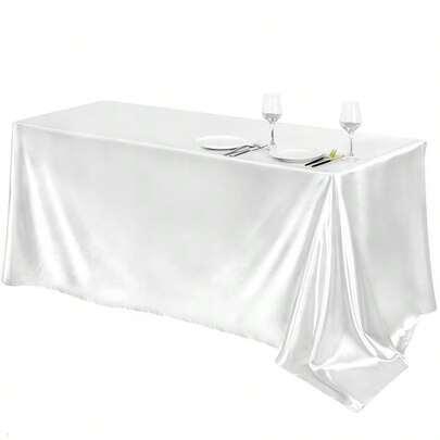 140cm X 220cm Elegant Smooth White Satin Tablecloth - Bridal Shower/Wedding/Banquet/Party Decor