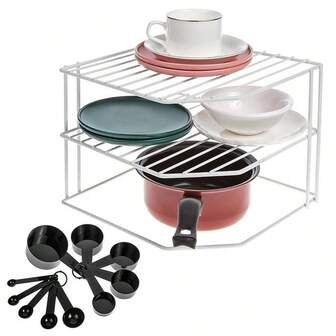 3-Tier Kitchen Organizers And Storage Shelves - Kitchen Cabinet Organizer - Kitchen Organizer Shelf - Corner Shelf Kitchen - Countertop Organizer - Plates & Dishes Organizer - Kitchen Rack