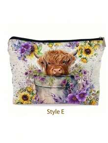 One Highland Cow And Pattern Cosmetic Bag - Polyester Travel Cosmetic Bag, Unisex Waterproof Cosmetic Organizer With Zipper, Fragrance Free Portable Beauty Storage - Unique Gift Idea - Multicolor - View 11