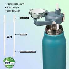 BJPKPK - Botellas de agua aisladas con pajita, botella de agua de metal de acero inoxidable de 34 onzas con tapa de apertura con una sola mano, jarras deportivas sin , termo, frascos para hombres y(1.7 Litros 57 ozAzul claro) - Multicolor - Ver 6