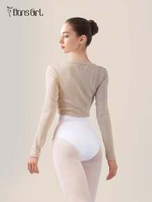 DonsGirl 1 Piece Women's Knitted Ballet Warm-Up Top - Long Sleeve Front Knot Design, Elegant Versatile Sweater For Ballet/Modern Dance & Daily Wear - Apricot - View 6