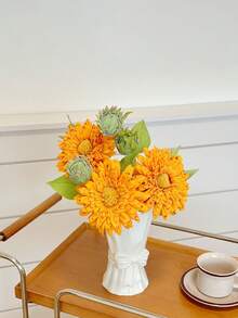 1pc Minimalist Plastic Vase With Bow Decor (White/Black), Ceramic-Look Decorative Vase For Home, Room, Living Room, Entryway, Hotel Decor. Vase In Bow Bouquet Shape, Suitable For Fresh Flowers, Dried Flowers. Nordic, Minimalist Resin Vase Gift For Birthday, Graduation, Back To School, School Supplies - Multicolor - View 3