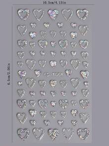2pcs Aurora Love Heart Nail Art Stickers - 5D Holographic Sequins, Self-Adhesive Decals For DIY Manicures, Perfect For Weddings & Parties, Fantasy, Embossed, Decoration - 銀色 - 查看 7