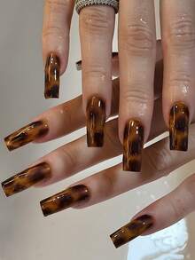 Bộ 24 móng tay giả hình chữ nhật in họa tiết da báo dễ thương bằng hợp kim crom (bao gồm: gel dẻo và dũa móng), thích hợp cho nữ sử dụng hàng ngày, hẹn hò, dự tiệc. - Nhiều màu - Xem 1