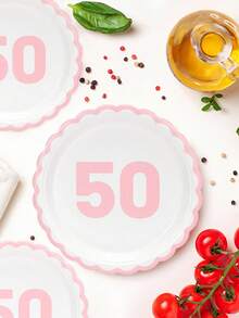 10pcs/20pcs/50pcs White And Light Pink 50th Birthday Sacalloped Paper Plates Cheers To 50 Years Party Plates Men Women 50th Birthday Anniversary Disposable Floral Shaped Pink Cake Dinner Plates For Party Event Festival Supplies Decorations - Pink 50 Years Old - View 5