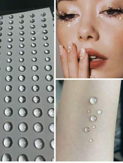 2pcs New Original Water Droplet Round Eye Nose Hair Rhinestone Stickers With Self-Adhesive, Eye Makeup Decoration, Suitable For Party Performance Makeup, Carnival, Christmas, Y2K, Kpop, Face Gems, Carnival, Face Stickers, 3D Stickers, Face Jewels, Decorative Stickers