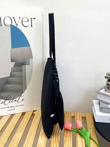 Túi vải Tote, Thích hợp cho học sinh trung học cơ sở/tiểu học, Túi đeo vai, Túi đeo chéo, Đa năng, Túi đựng sách dung tích lớn - màu đen - Xem 6