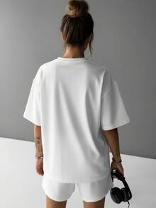 女士时尚宽松短袖T恤 | 精致设计 | 夏季必备 | 百搭易配 | 展现您的时尚风格 - 白色 - 查看 4