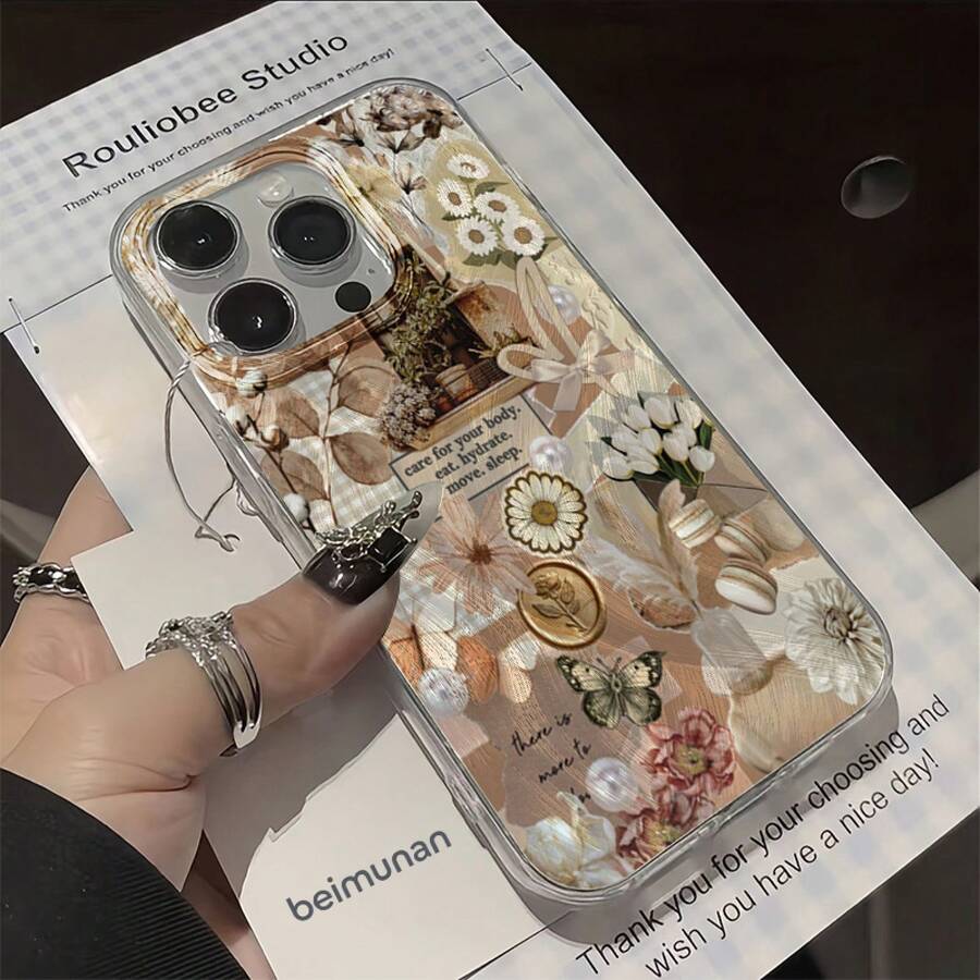 Funda de teléfono Yusha Flor Mariposa Perla Yusha para 17, 16, 15, 14, 13, 12, 11, Pro Regalo perfecto para cumpleaños/Día de San Valentín/parejas - Multicolor - Ver 1