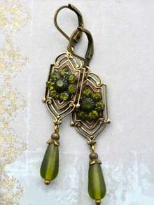 1 Đôi bông tai trang trí phong cách Art Nouveau, đá Zirconia xanh lá cây, mạ vàng cổ, kiểu Boho, thích hợp cho đeo hàng ngày hoặc dự tiệc. - Xem 4