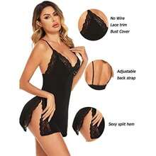 - Lencería para mujer, con tirantes delgados, camisón de babydoll(G Negro -) - Multicolor - Ver 4