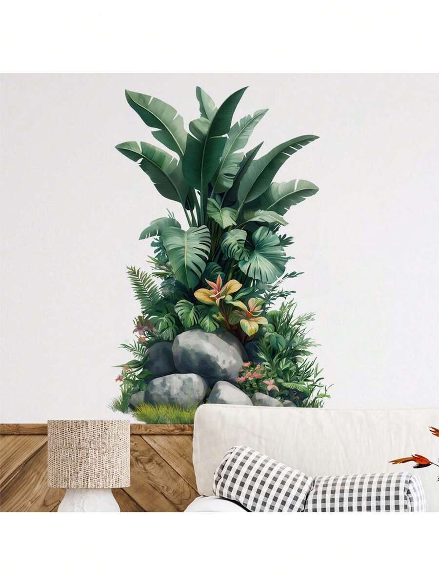 1pc Simulated Stone Green Plant Tree Decorative Sticker PVC Sticker Removable Self-Adhesive Easy-Tear Sticker Home Decoration Make Your Life Fresh Holiday Decor Stickers Birthday Graduation Gifts - Multicolor - View 1