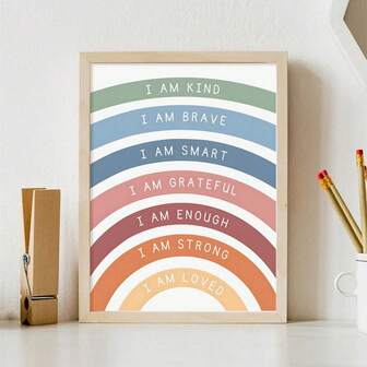 1pc Bohemian Nursery Poster, Positive Affirmations For Children, Inspiring Canvas Wall Art Print, I'm Brave Enough, Nursery, Children's Bedroom Decor, Modern Canvas Wall Art, Posters For Room, Room Decoration Stuff, Home Decor , Western Decor, Bathroom Kitchen Living Room Bedroom Office Decor