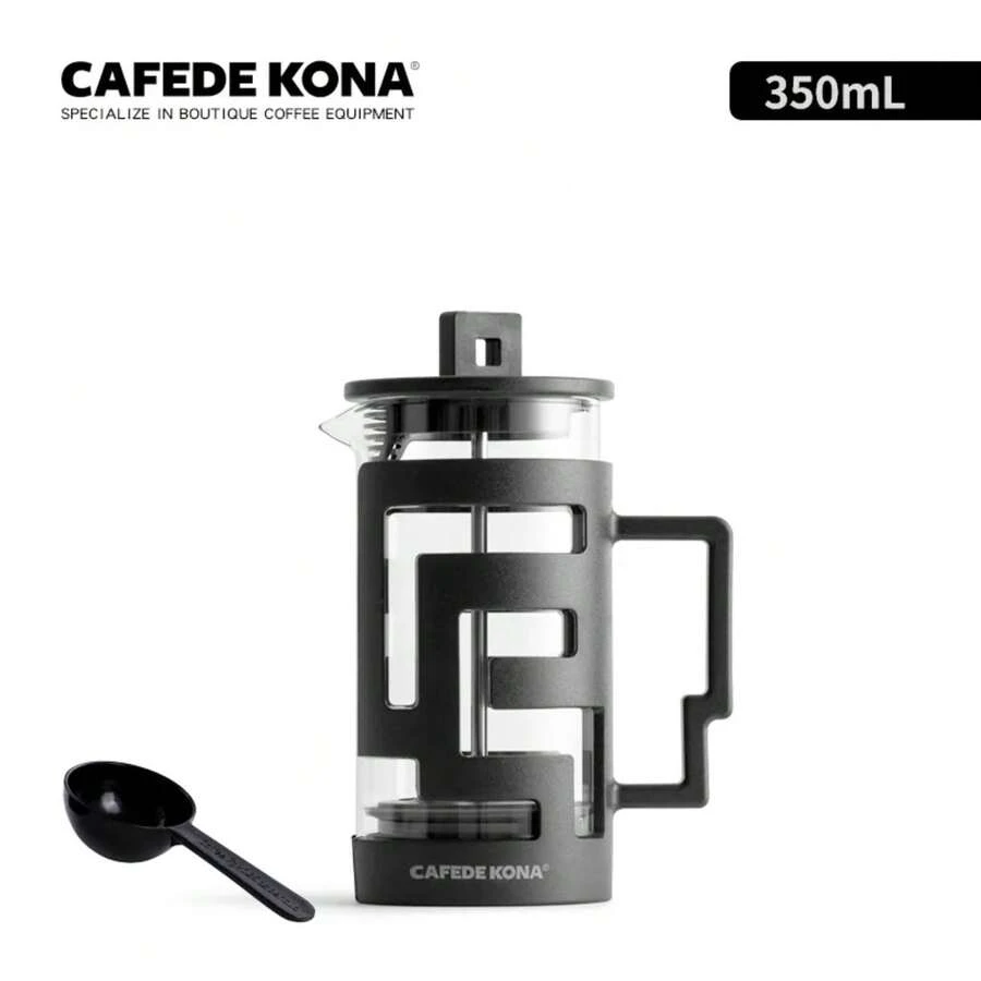 CAFEDE KONA French Press Coffee Press Tea Coffee Maker Glass Coffee Pot High Density Stainless Steel Mesh Heat Resistant Glass - 黑色 350毫升 - 查看 1