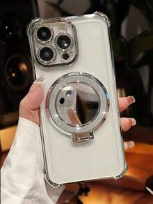 Luxury Electroplated Clear Phone Case With Makeup Mirror Stand, Ring Magnetic Stand Holder, Drop-Resistant, Anti-Drop,Silicone Shockproof Soft Cover Compatible With IPhone 16/16e/16 Pro/16 Pro Max/16 Plus/15/14/13/12/11/X/XS/XR/8/7, Galaxy S25/S24/S23/S22/S21/A55/A54/A53/A52/A35/A34/A23/A16/A15/A14/A13/A12/A05S/FE/Ultra/4G/5G, And For Redmi/Honor/MOTO/OPPO/Infinix