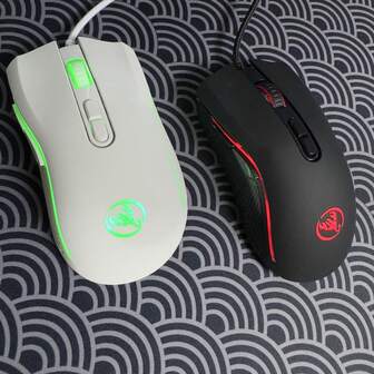 HXSJ 新款 USB 一体式有线鼠标，炫彩发光，即插即用，光学鼠标，适用于家庭、办公室和游戏。