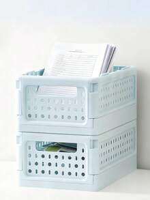 1个长方形空心塑料收纳盒，可堆叠文件托盘，学生宿舍桌面书架，桌面整理盒，加厚可折叠塑料收纳架，适用于办公室、宿舍、教室，学生必备