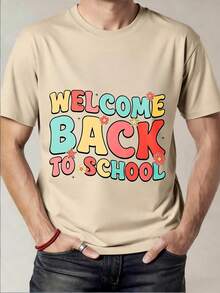 Camiseta Negra con Estampado Welcome Back to School en Colores para Regreso a Clases - Caqui - Ver 1