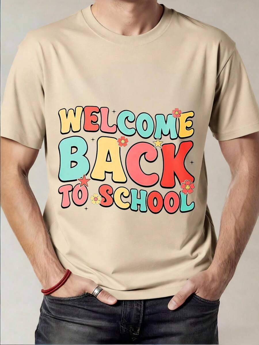 Camiseta Negra con Estampado Welcome Back to School en Colores para Regreso a Clases - Caqui - Ver 1