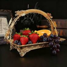 1pc Metal Fruit Snack Basket, Multifunctional Retro Style Tray With Handle, Durable Rectangular Platter For Kitchen, Living Room, Hotel Decor, Holiday & Party Coffee Tray - Multicolor - View 10