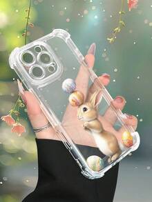 1 pieza Funda de teléfono con diseño de conejo de Pascua equilibrando huevos decorados, estilo festivo y divertido, funda transparente resistente a golpes, ligera y con corte preciso, compatible con iPhone 17/16/15/14/13/12/11/XS/XR/X/PLUS/PRO/PROMAX, compatible con Galaxy A34/A35/A54/A55, Galaxy S20/S21/S22/S23/S24 Ultra/Plus, compatible con Moto/Galaxy/Redmi/Honor/OPPO, regalo de fiesta - transparente - Ver 8