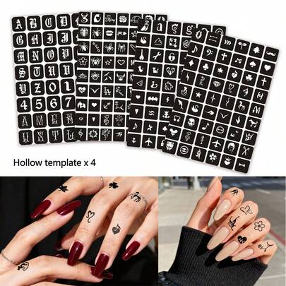 A4尺寸镂空纹身贴纸，手绘多图案蝴蝶、花朵、星星、月亮、鸟图腾个性化纹身贴纸，临时纹身，适合节日派对，可贴于手指、耳朵、背部、肩膀、颈部、锁骨等部位，男女通用，半永久防水仿真纹身贴纸