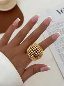 3件套女士金属镂空几何半球和圆形设计耳环和戒指套装，简约时尚独特金戒指，优雅珠宝套装，适合派对和正式场合 - 耳飾+戒指套裝 - 查看 5