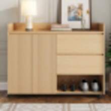 Shoe Cabinet, Mobile Shoe Cabinet, Universal Wheel With Brake. Top Arch, Adjustable Shelves, Soft-Close Hinge. - Champagne - View 3