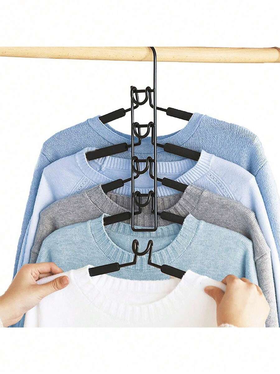 五层节省空间衣架 - 五合一多层金属衣架，带防滑泡沫垫，适用于外套、毛衣、西装和T恤衫 - 彩色 - 查看 1