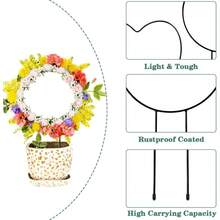 - Paquete de 4 enrejados de metal negro de 13 pulgadas para plantas trepadoras, estructura de soporte de tallo de vid de hierro con 10 lazos para plantas en maceta y flores de interior - 4 + Corazón+Redondo - Ver 4