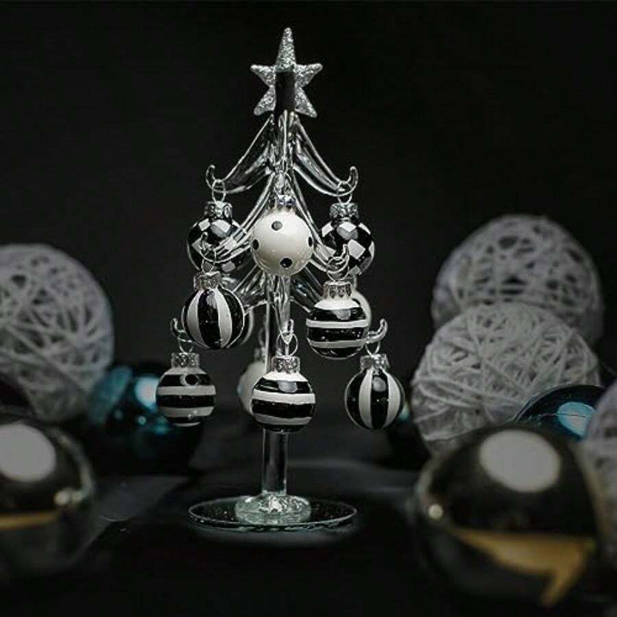 Running Decora | Árbol Navideño De Vidrio | Esferas Tono Pastel | Adornos Navideños |(Blanco y Negro 20 cm) - Multicolor - Ver 1