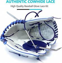 Guantes de béisbol, kit de reparación de encaje de mitón, softball, 2 cordones de piel y 2 agujas de cordones para guante de receptor - Azul oscuro - Ver 3