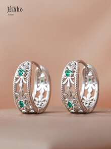 Hihho 1 对复古设计空心几何紫色锆石铜环耳环，时尚珠宝礼物，适合女性 - 銀色 - 查看 10