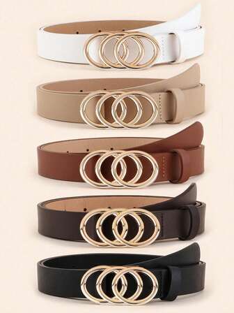 Set de 3 cinturones de mujer de talla grande de PU con hebilla de triple aleación decorativa, de moda y versátil, adecuado para todas las estaciones