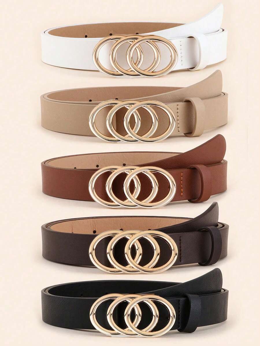 3pcs/Set 105cm (41.34inch) PU Classic Belt With Triple Alloy Buckle Decoration, Fashionable & Versatile Women's Belt, Suitable For All Seasons - Three Ring Buckles - View 1