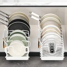 Organizador Deslizante para Ollas y Tapas - Pull Out Cabinet Organizer for Pot and Pan Storage 10 Divisores con Barandilla, Profundidad Ajustable 42-53 cm, Color Blanco - Blanco - Ver 7