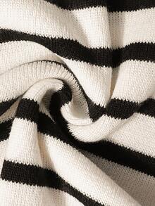 Plus Size Women's White & Black Striped Contrast Color Metal Button Knitted Vest - White - View 7
