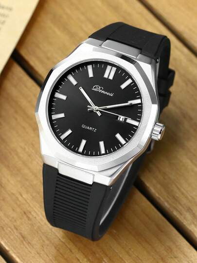 Business & Casual Men's Watch: Alloy Case, Silicone Strap, Quartz Movement With Date Function – Perfect For Office, Sports & Everyday Use