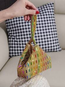 Bolso de mano tipo clutch con decoración de cristales brillantes, bolso elegante para asistir a fiestas - Dorado - Ver 3
