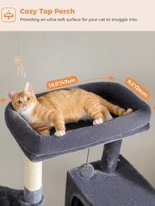 PAWZ Road Cat Tree For Large Cats With Extra-Large Top Platform, [56.3"=143cm] Tower For Indoor Cats With Hammock And Sleeping Bag, Cat Shelves With Scratching Posts And 2 Houses - Màu xám đen - Xem 7