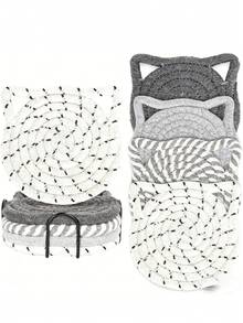 Set Tatakan Gelas Telinga Kucing, Tatakan Kopi, Tatakan Anyaman Buatan Tangan, Tatakan Minuman Musim Panas (Dengan Penyangga Pelindung), Hadiah Rumah, Dekorasi Rumah, Perlengkapan Rumah Musim Panas, Perlengkapan Penting Musim Kembali ke Sekolah - MultiWarna - View 9