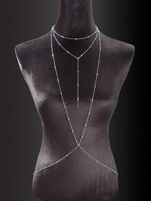 1 chiếc dây đeo ngực/dây đeo thân/dây đeo eo nhiều lớp màu bạc gợi cảm dành cho nữ, phụ kiện trang sức cơ thể. - Bạc - Xem 3