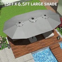 13 FT Large Patio Umbrella Outdoor Double-Sided Rectangle Market Umbrella With Crank Handle And Tilt Adjustment Waterproof Polyester Canopy For Garden, Pool, Beach, Backyard - Xám - Xem 6